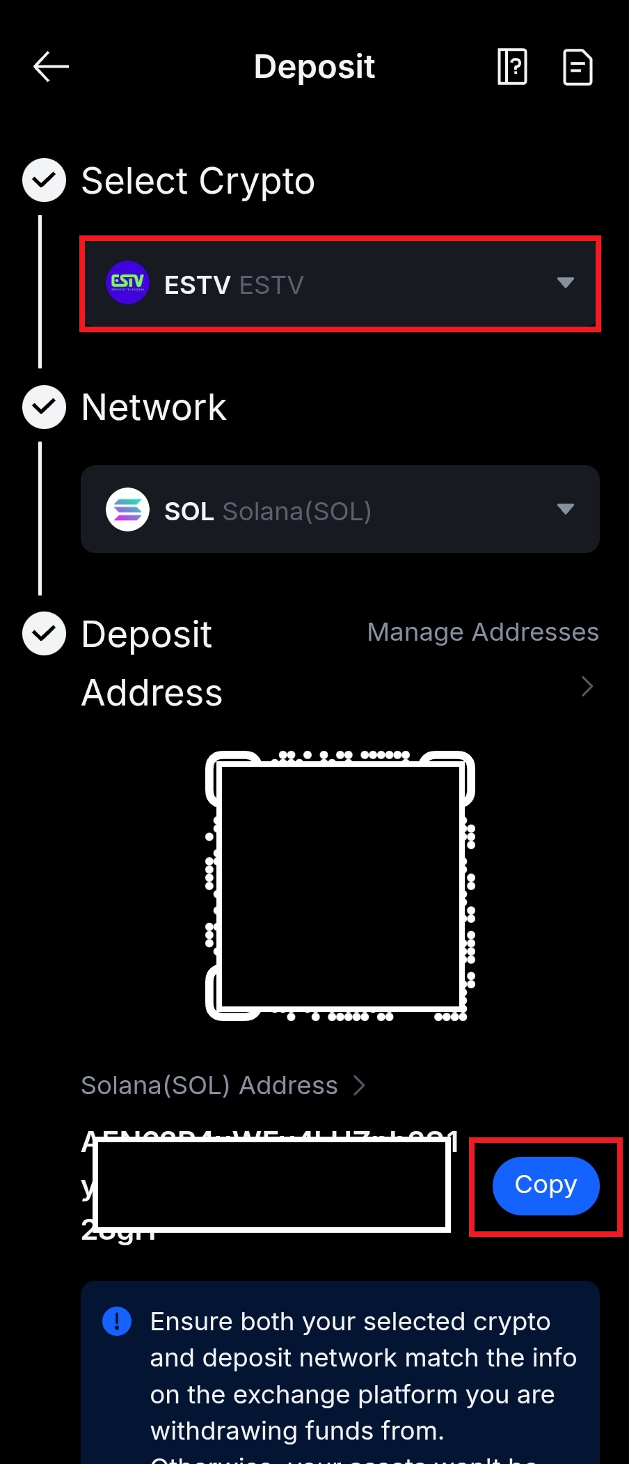 Deposit address